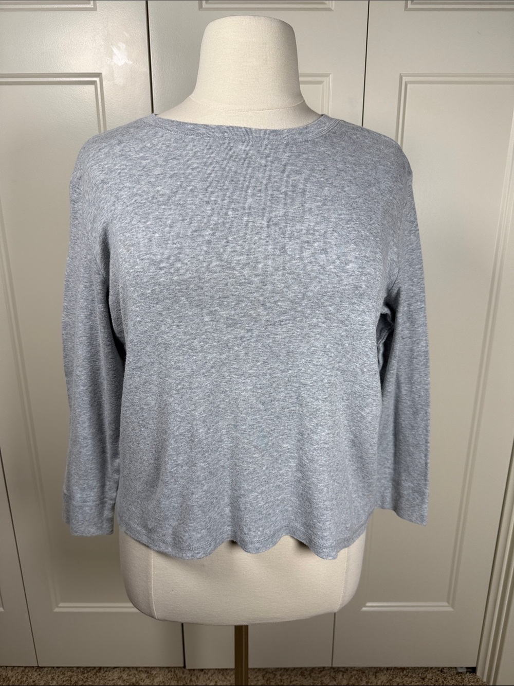 Talbots Heather Gray Long-Sleeve Crewneck Top 100% Cotton Petite 1X
